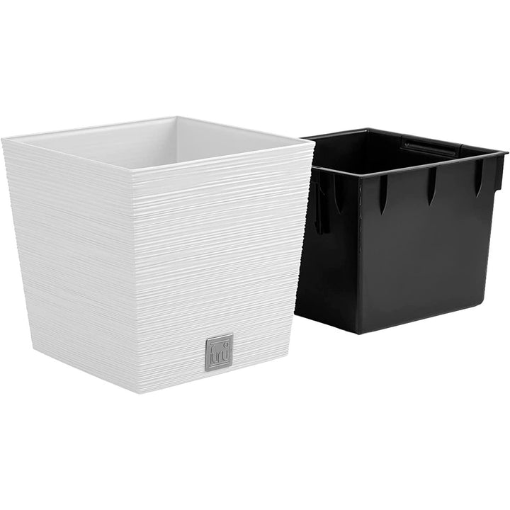 Prosperplast Furu Square Low pot de fleurs avec insert DFS240-S449 - blanc