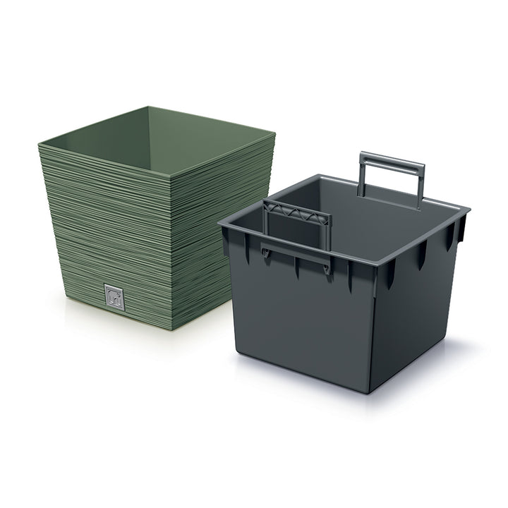 Prosperplast Furu Square Low flowerpot avec insert DFS300-5615C - couleur vert terreux