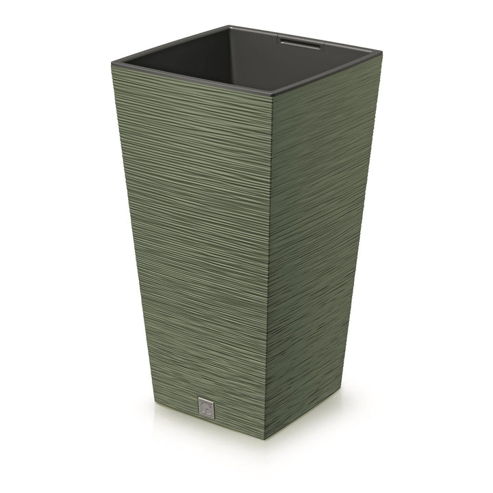 Prosperplast DFSH240-5615CTall Planter Flower Pot with Insert 19L Earth Green Colour 24x24x45cm Indoor Outdoor Garden Home Patio Balcony Weatherproof