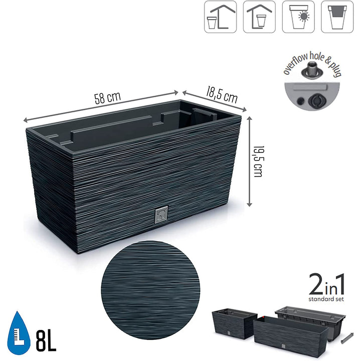 Prosperplast Furu Case Flower Pot Insert Balcony Box 8L Planter Rectangular