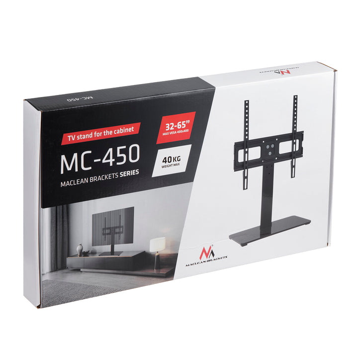 Maclean MC-450 Universeller TV-Ständer Standfüß TV Bildschirm Stand für 32-65" QLED LCD LED OLED Plasma Fernseher bis max. 40kg max. VESA 400x400, Höhenverstellbar