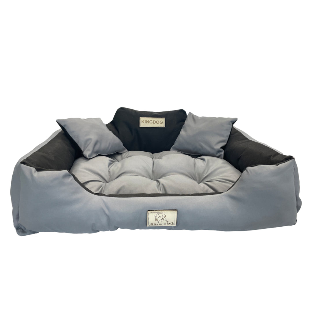 KingDog Honden- en kattenbed met twee kussens hondenkussen Hondenmand Huisdierbed wasbaar waterdicht PVC-materiaal (XXL 130 x 105 cm, donkergrijs)