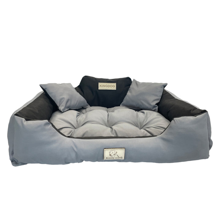 KingDog Cama para Perros y Gatos con Dos Cojines Cojín para Perros Cesta para Mascotas Material PVC Impermeable Lavable (XXL 130 x 105cm, Gris Oscuro)