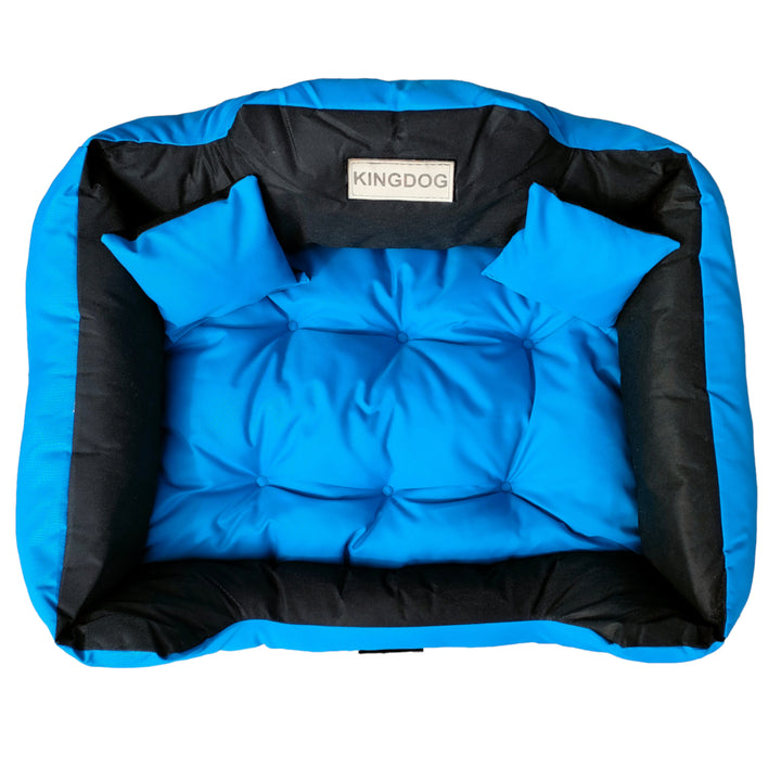 KingDog Cama para Perros y Gatos con Dos Cojines Cojín para Perros Cesta para Mascotas Material PVC Impermeable Lavable (XXL 130 x 105cm, Azul)