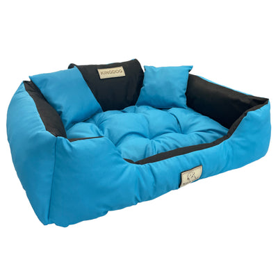 KingDog hondenbed voor katten met twee kussens wasbaar waterdicht PVC-materiaal (XXL 130x105cm blauw en zwart
