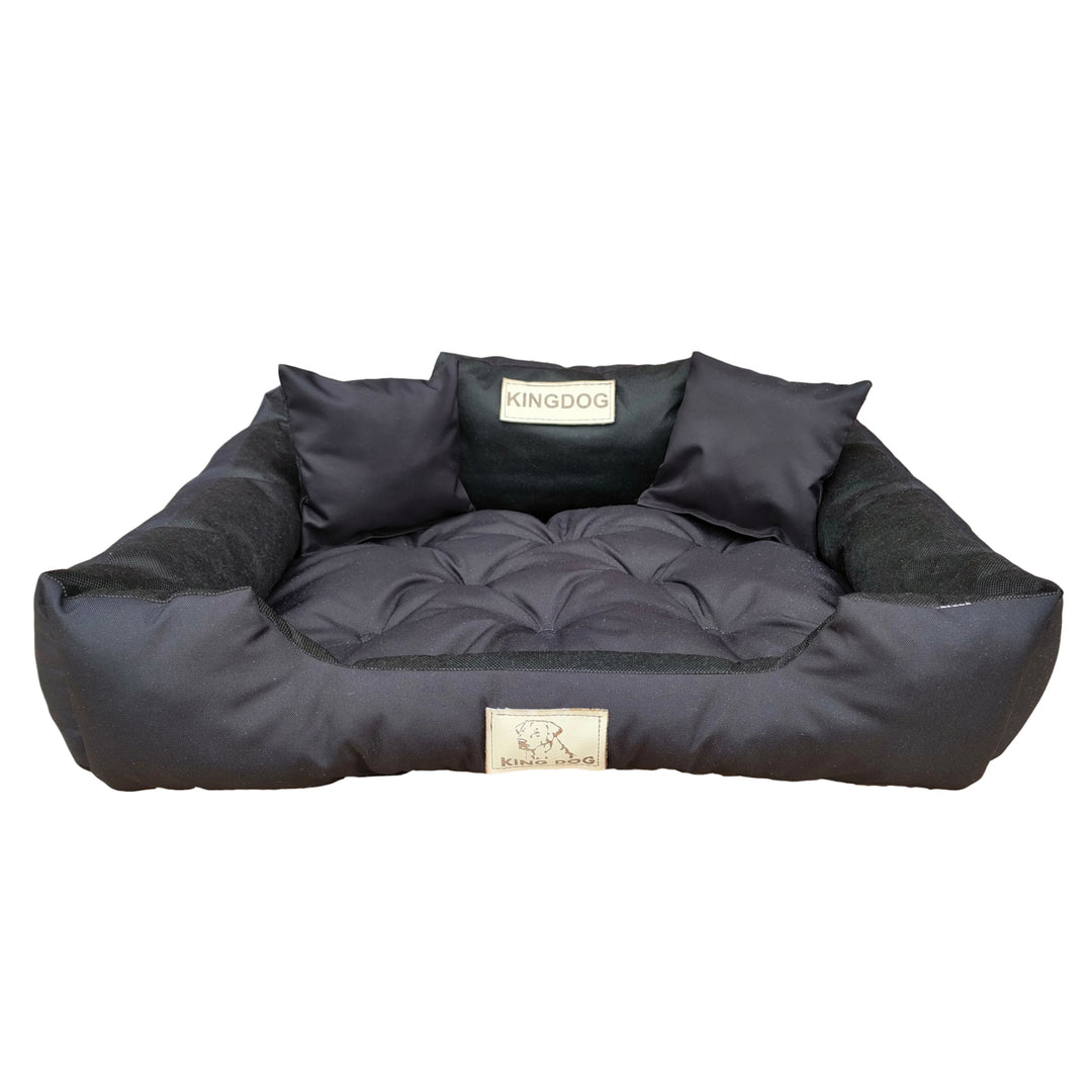 KingDog Dog Pet Cat Bed with Two Cushions Washable Waterproof PVC Material (XXL 130x105cm Black)