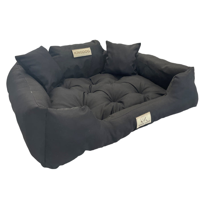 KingDog Dog Pet Cat Bed with Two Cushions Washable Waterproof PVC Material (XXL 130x105cm Black)