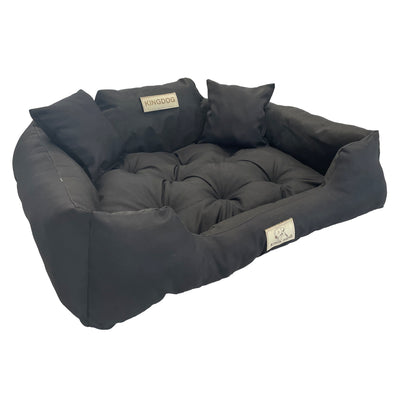 KingDog Bett für Hunde und Katzen mit zwei Kissen, waschbar, wasserdichtes PVC-Material, XXL, 145 x 115 cm, Schwarz
