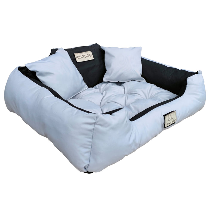 KingDog - Honden- en kattenbed met twee kussen- Wasbaar - Buitenmaat 105x130cm - licht grijs