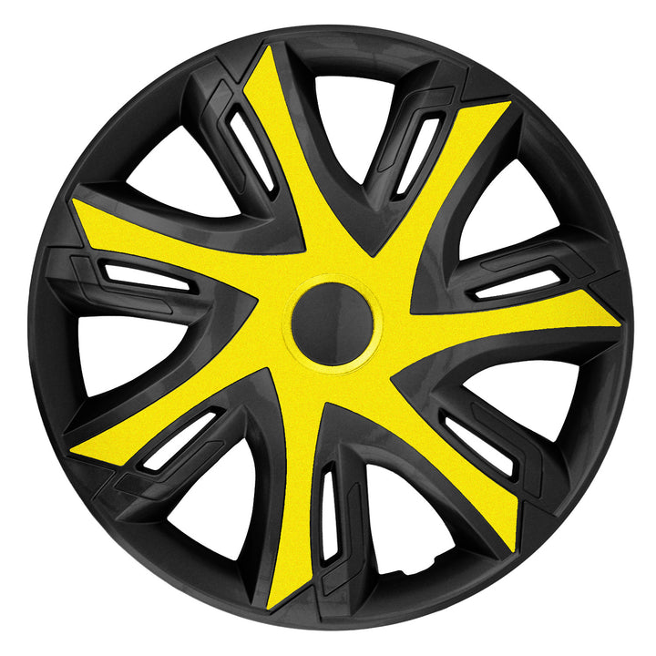 NRM N-Power Wheel Covers for Steel Rims Two Color Hubcaps Set 4pcs Car Vehicle Suitable for Most Brands and Rims ABS Plastic (Yellow/Black, 14")