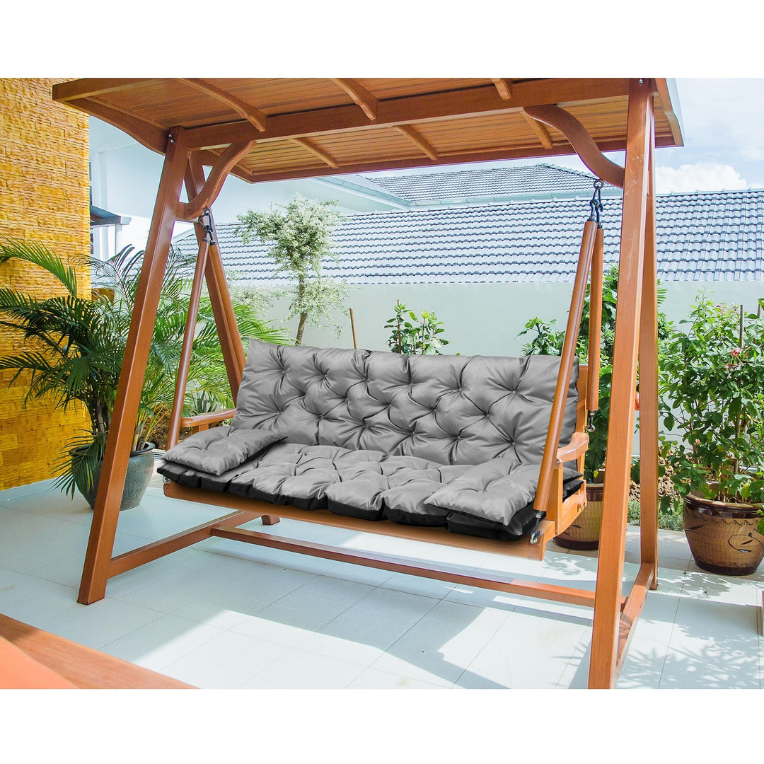 Garden Bench Swing Cushion Set 150x60x50cm + 2 Side Cushions 50 x 30cm Grey Water Repellent Seat Backrest