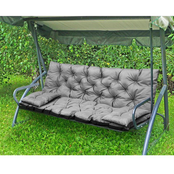 Gesteppte Gartenbank Kissen Wasserdicht 150x60x50 mit Seitenkissen 50x30cm 1+2 3-teiliges Set Grau