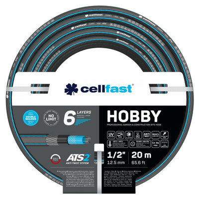 Cellfast HOBBY ATS2™ 6-fach Garden Hose Double Braid mit Cross-und Trikot-Stoff UV-Ray und Algen Ablagerung resistent 1/2 " 20 m