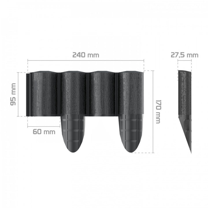 Cellfast ECO Rasenkante Palisade Gartenpalisade Raseneinfassung Beetumrandung Innovativ & Dekorativ UV-Strahlenbeständig Anthrazit (2,4m)