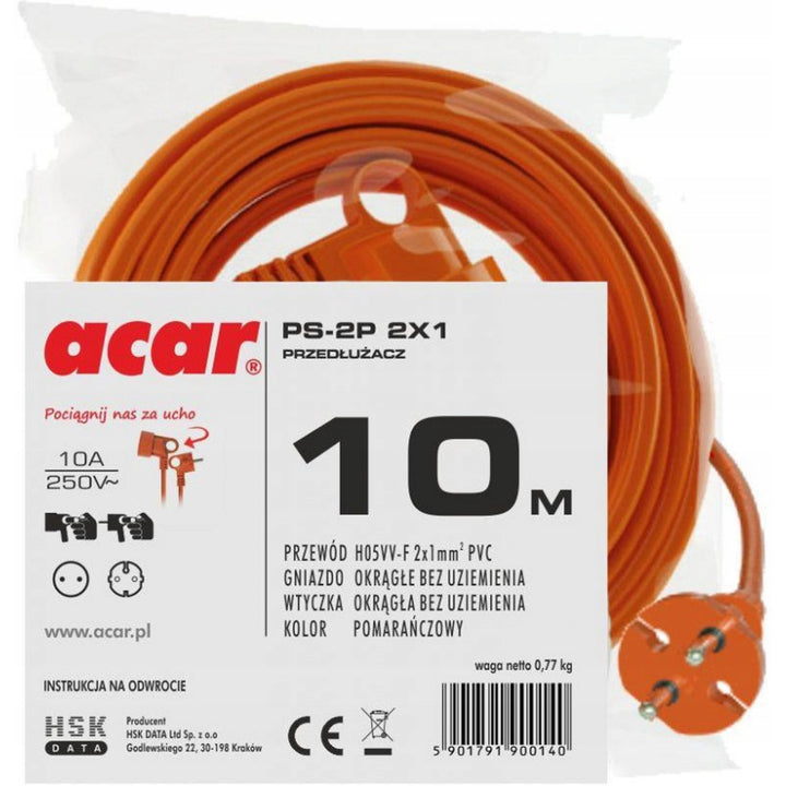 Cable alargador de jardín ACAR 2x1,5 250V/16A 10M color naranja