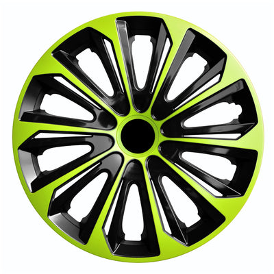 NRM Strong Duo Tapacubos para ruedas de 14 pulgadas, juego de 4 piezas, ABS, verde y negro, universal, 14 pulgadas, resistente a la intemperie