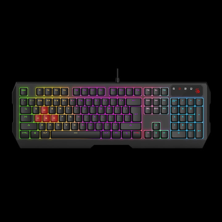 Bloody B140N QWERTY Gaming-Tastatur 1000 Hz Ultrapolling Neon-Hintergrundbeleuchtung 7 Multimedia-Navigationstasten Plug & Play USB-Anschluss Kabelgebunden 1.8 m Kabellänge