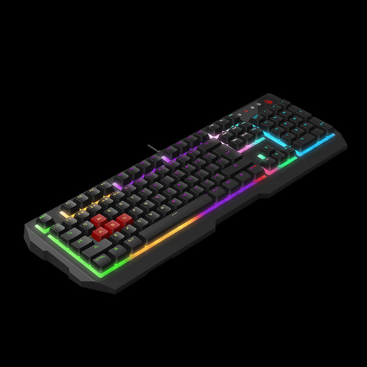 Bloody B140N QWERTY Gaming-Tastatur 1000 Hz Ultrapolling Neon-Hintergrundbeleuchtung 7 Multimedia-Navigationstasten Plug & Play USB-Anschluss Kabelgebunden 1.8 m Kabellänge