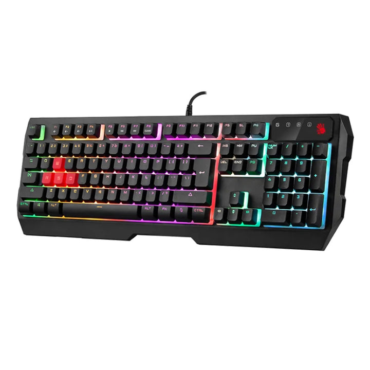 Bloody B140N QWERTY Gaming-Tastatur 1000 Hz Ultrapolling Neon-Hintergrundbeleuchtung 7 Multimedia-Navigationstasten Plug & Play USB-Anschluss Kabelgebunden 1.8 m Kabellänge