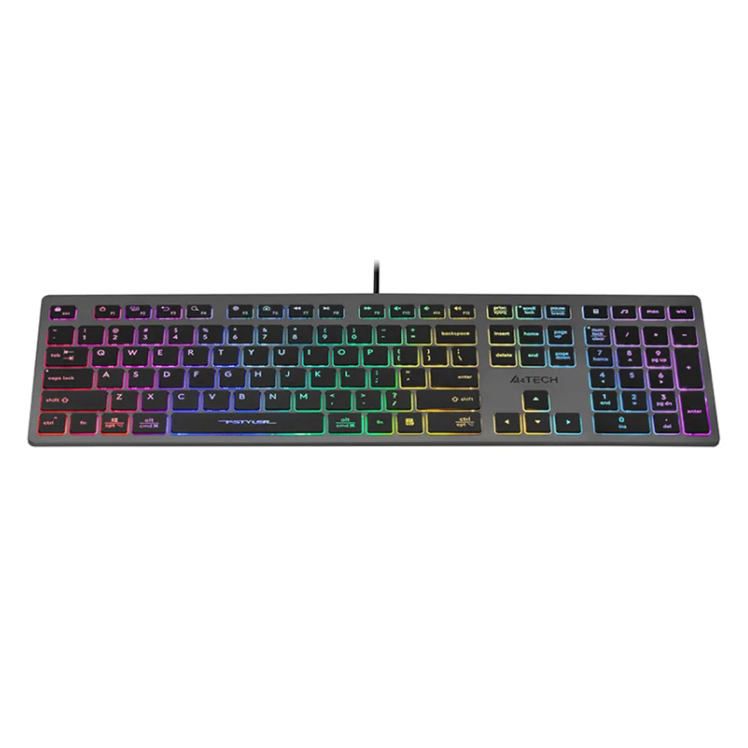 A4Tech FX60H Teclado QWERTY para Juegos 12 Teclas de Navegación Multimedia 2x Puertos USB Plug & Play Puerto USB con Cable 1,5 m de Longitud (Retroiluminación de Neón)