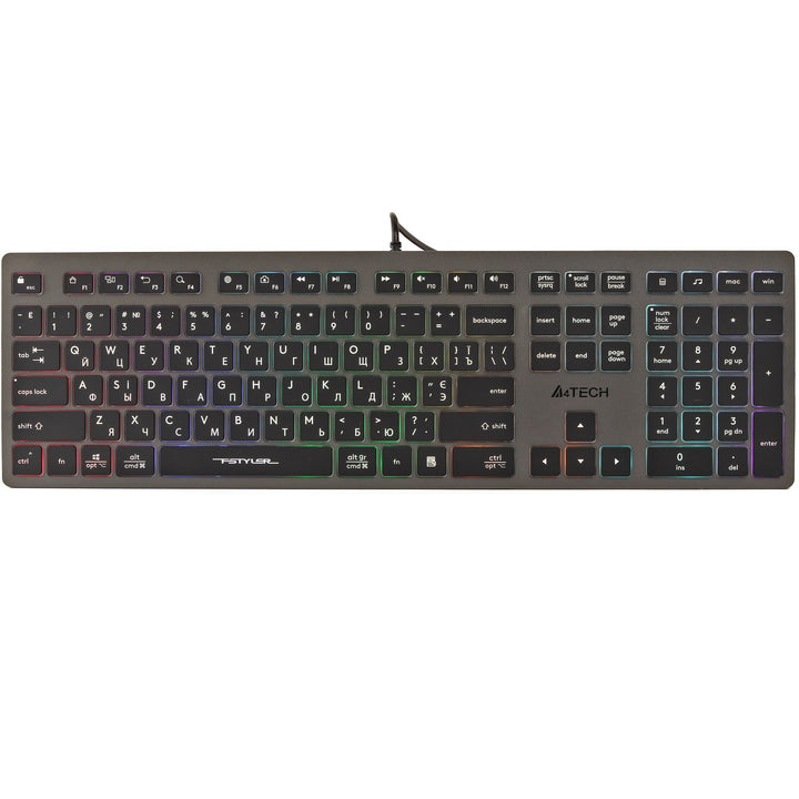 A4Tech FX60H QWERTY Gaming Tastatur 12 Multimedia-Navigationstasten 2x USB-Anschlüsse Plug & Play USB-Anschluss Kabelgebunden 1.5 m Kabellänge (Neon-Hintergrundbeleuchtung)