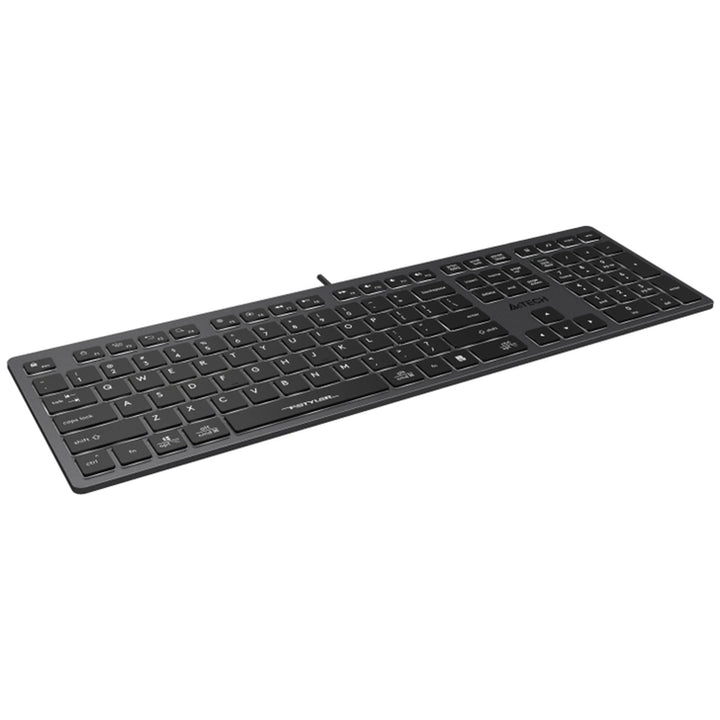 A4tech FX60H Teclado QWERTY para Juegos 12 Teclas de Navegación Multimedia 2 Puertos USB Plug & Play Puerto USB con Cable 1,5 m de Longitud (Retroiluminación Blanca)