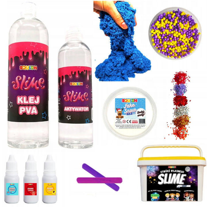 SQUISH SQ44 Slime Galaxy Making Kit 18-teiliges Set Zubehör PVA Kleber Aktivator Pailletten Fake Schnee Kinetic Sand Cloud Crunchy Clear Glitter Galaxy