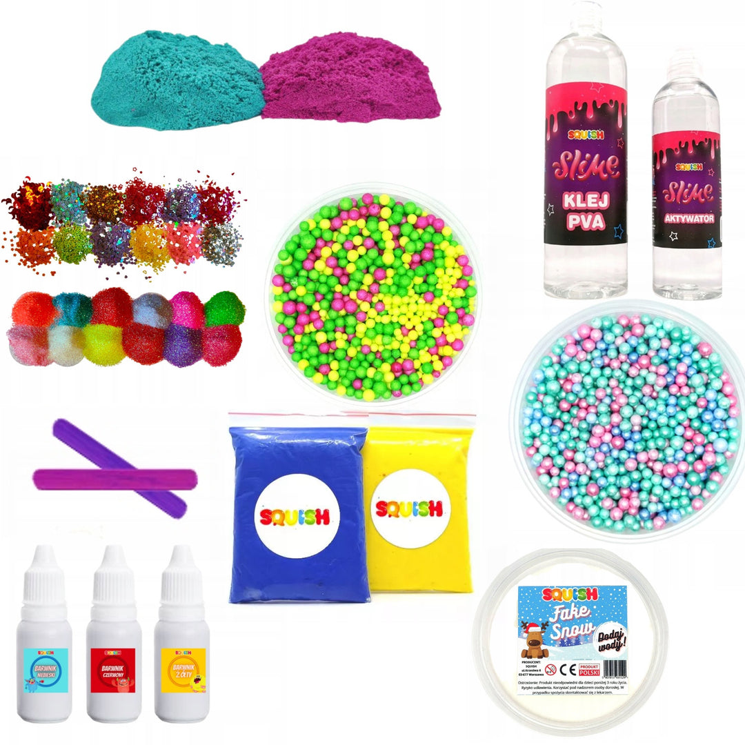 SQ47 Slime Prestige Making Kit 34in1 Set of 34 Accessories PVA Glue Activator Kinetic Crunchy Butter Glitter Rainbow Confetti Cloud Clear Foam Slime