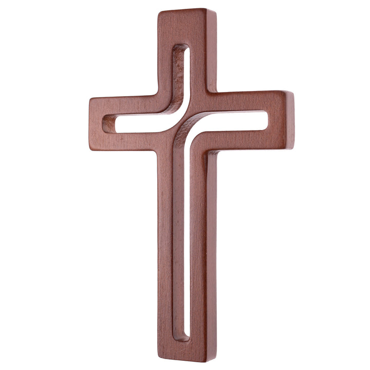 Hängendes Kreuz aus Buchenholz Modern Wandkreuz Kruzifix Glatte Oberfläche Hängend Holzkreuz (Braun, 18x12x1,5cm)