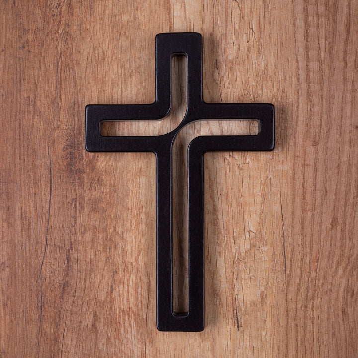 Hängendes Kreuz aus Buchenholz Modern Wandkreuz Kruzifix Glatte Oberfläche Hängend Holzkreuz (Schwarz, 18x12x1,5cm)