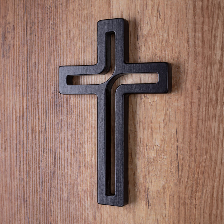 Hängendes Kreuz aus Buchenholz Modern Wandkreuz Kruzifix Glatte Oberfläche Hängend Holzkreuz (Schwarz, 18x12x1,5cm)