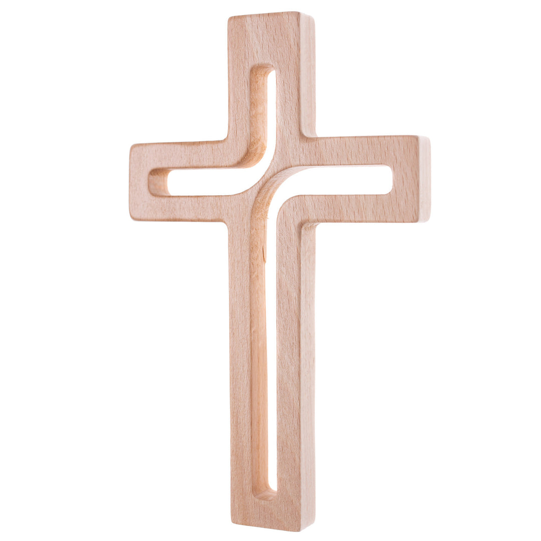 Hängendes Kreuz aus Buchenholz Modern Wandkreuz Kruzifix Glatte Oberfläche Hängend Holzkreuz (Naturholz, 25x16x1,6cm)