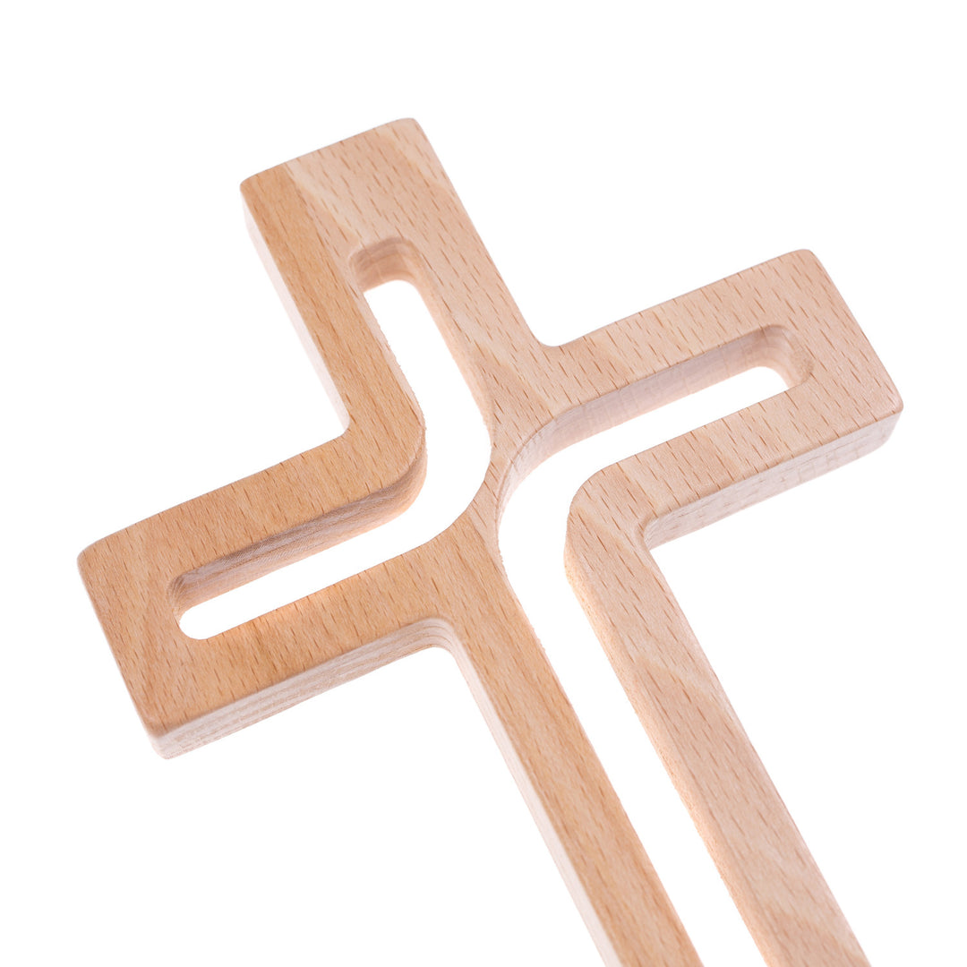 Modern Wall Hanging Cross Natural Wood 25 x 16 x 1.6 cm Decoration Gift Christening Wedding Comunion