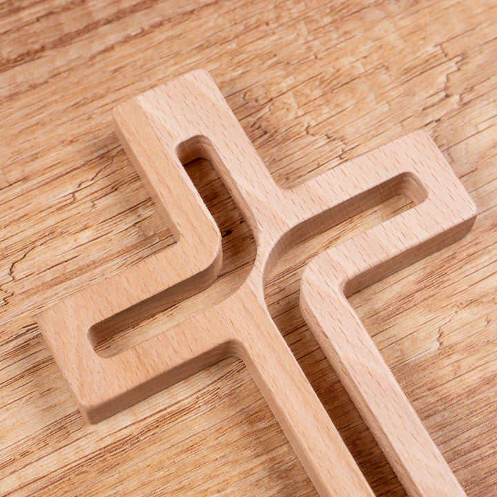 Modern Wall Hanging Cross Natural Wood 25 x 16 x 1.6 cm Decoration Gift Christening Wedding Comunion