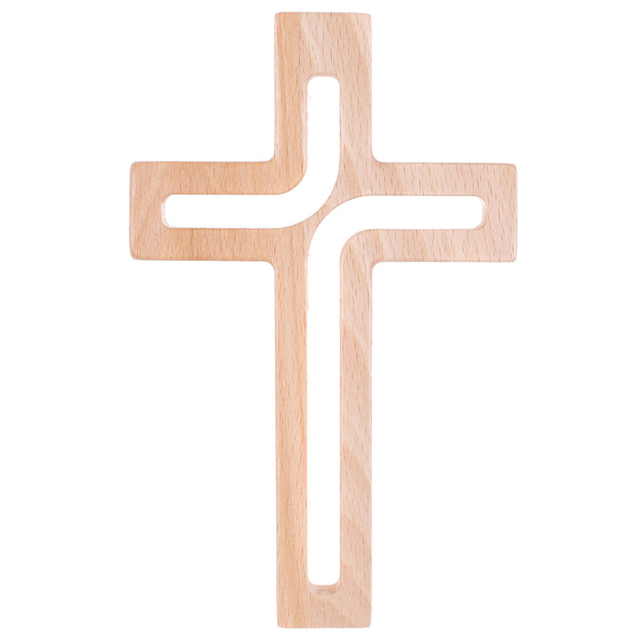 Modern Wall Hanging Cross Natural Wood 25 x 16 x 1.6 cm Decoration Gift Christening Wedding Comunion