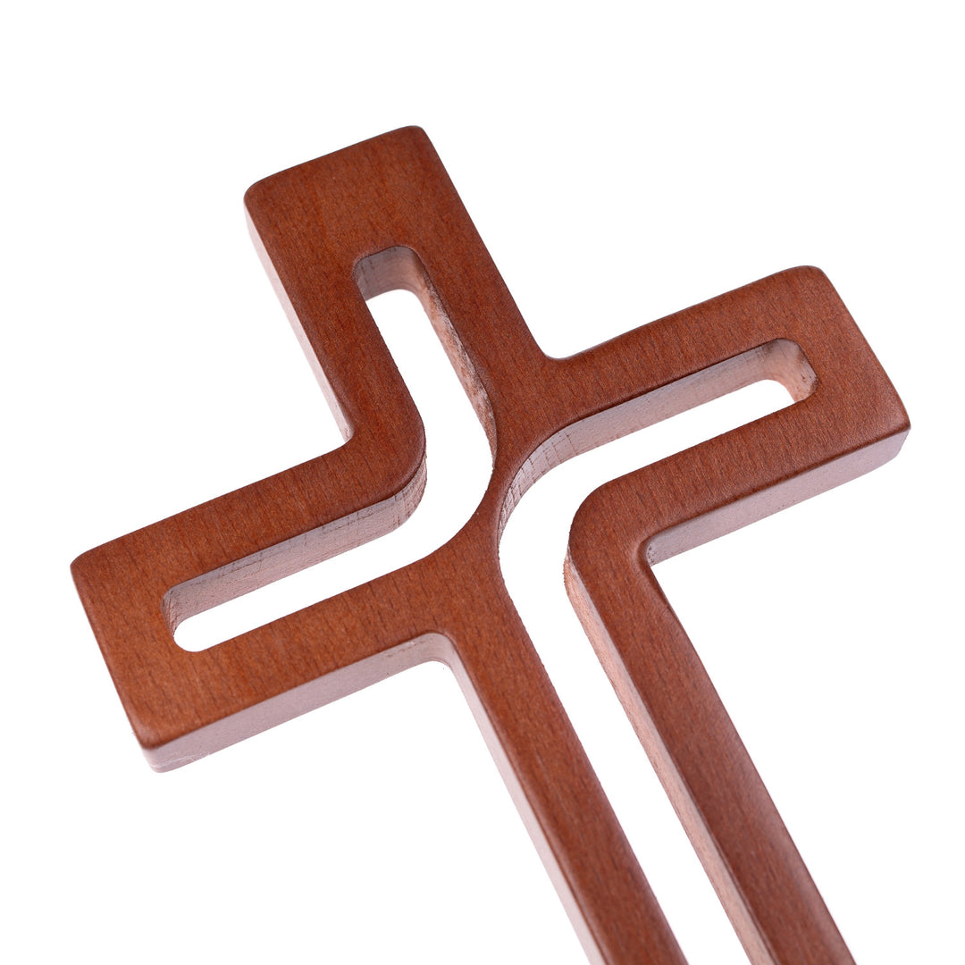 Modern Wall Hanging Cross Beech Wood Brown 25 x 16 x 1.6 cm Decoration Gift Christening Wedding Comunion