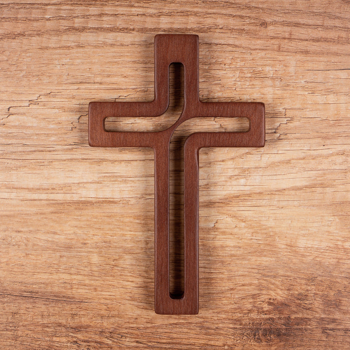 Hängendes Kreuz aus Buchenholz Modern Wandkreuz Kruzifix Glatte Oberfläche Hängend Holzkreuz (Braun, 25x16x1,6cm)