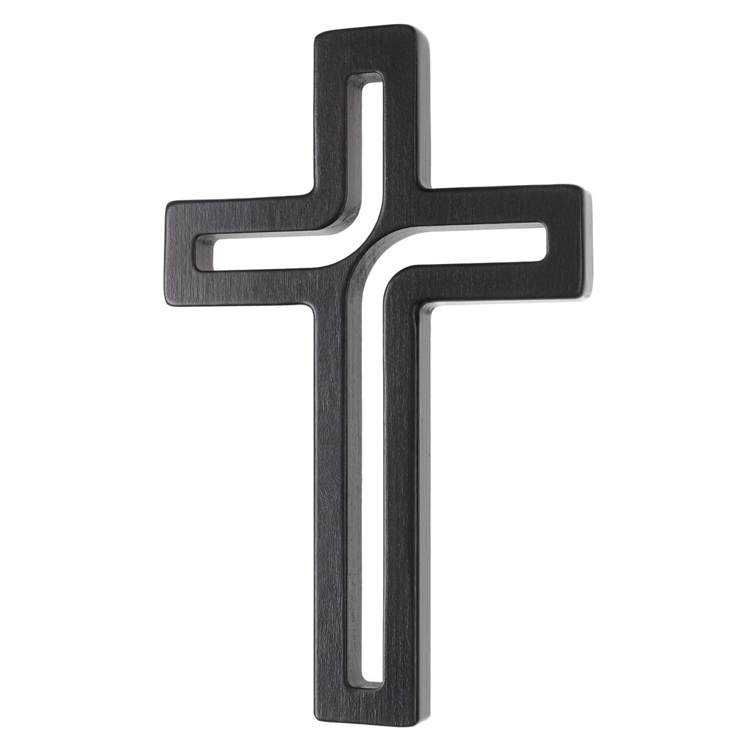 Hängendes Kreuz aus Buchenholz Modern Wandkreuz Kruzifix Glatte Oberfläche Hängend Holzkreuz (Schwarz, 25x16x1,6cm)