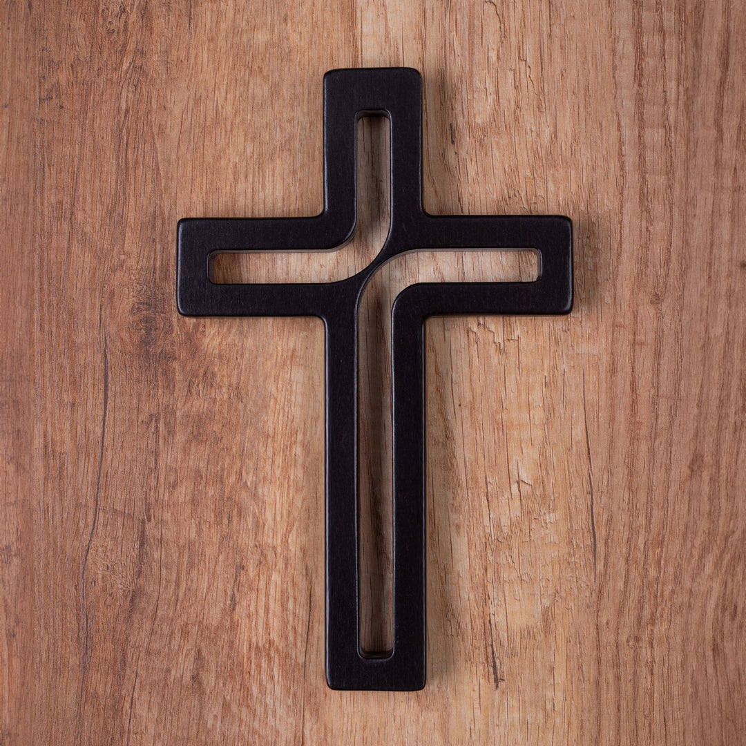 Wooden symbol  hanging cross modern black 25x16x1.6 cm