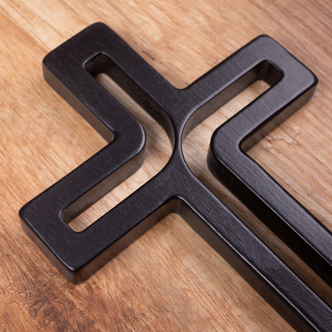 Wooden symbol  hanging cross modern black 25x16x1.6 cm