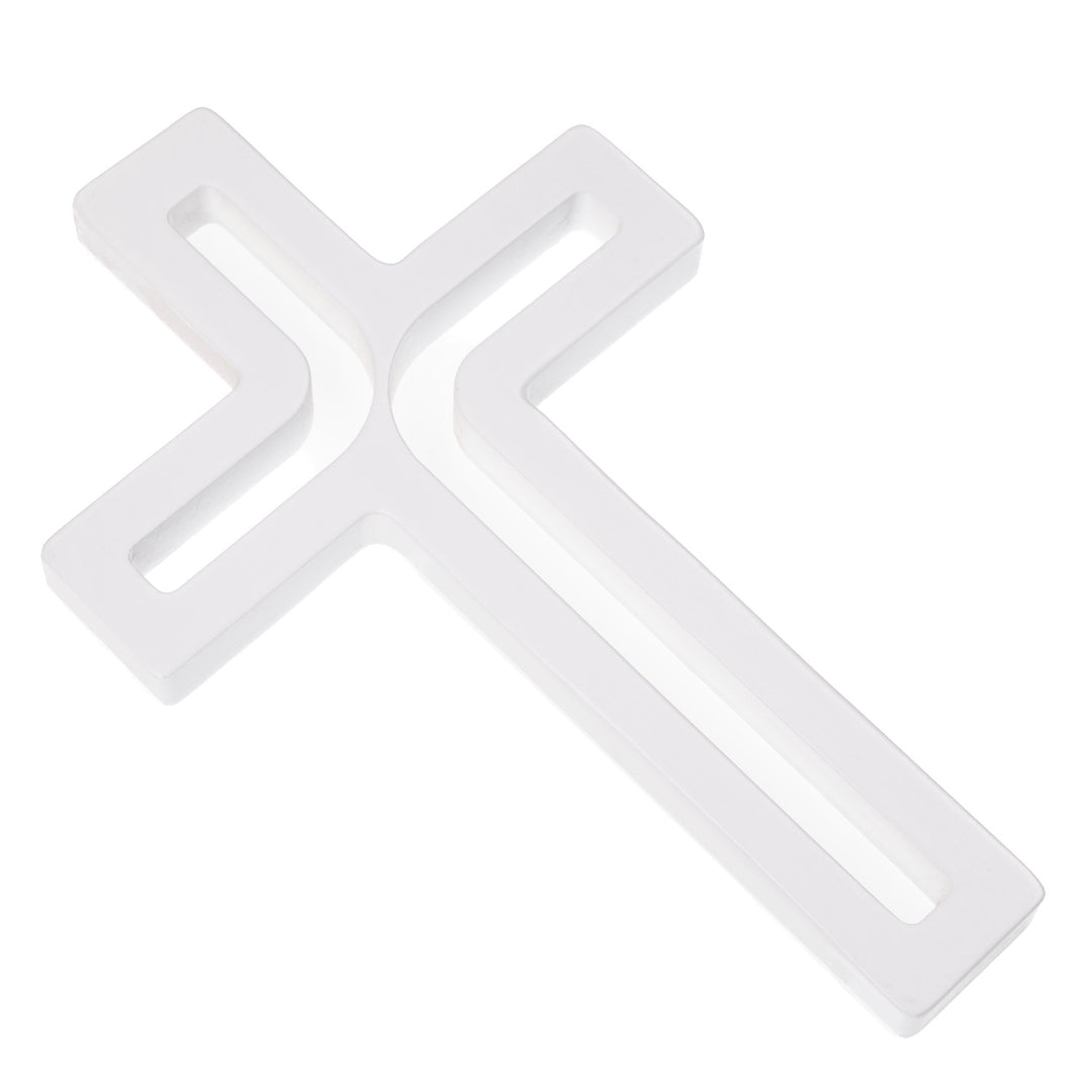 Wooden symbol hanging cross modern white 25x16x1.6 cm