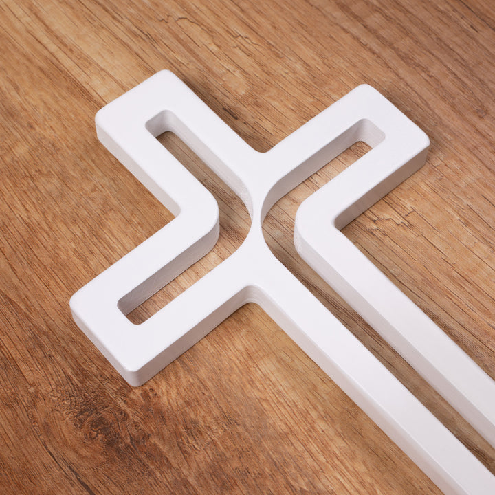 Wooden symbol hanging cross modern white 25x16x1.6 cm