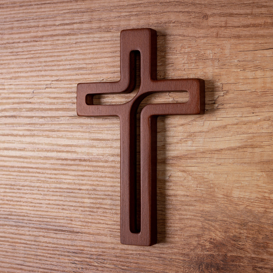 LUDA STUDIO Modern Wooden Hanging Wall Cross Brown 30 x 18 x 1.8 cm Natural Beech Wood