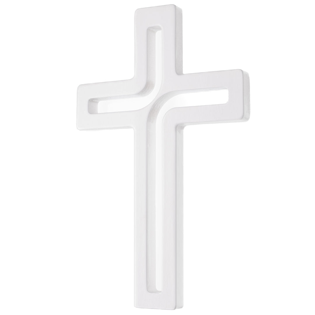 LUDA STUDIO Modern Wooden Hanging Wall Cross WHITE 30 x 18 x 1.8 cm Beech Wood