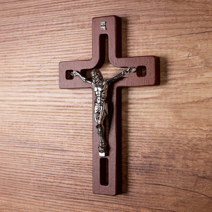 Wooden Hanging Cross Christian Modern Holy Jesus Crucifix Passion Wall Mount Prayer 18x12x1.4cm