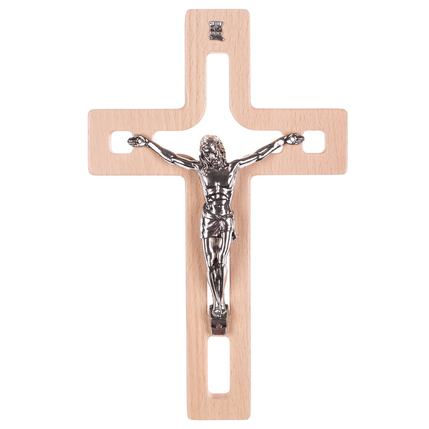 Hölzernes hängendes Kreuz modern mit dem Passionskreuz natürlich 25x16 –  Euroelectronics EU