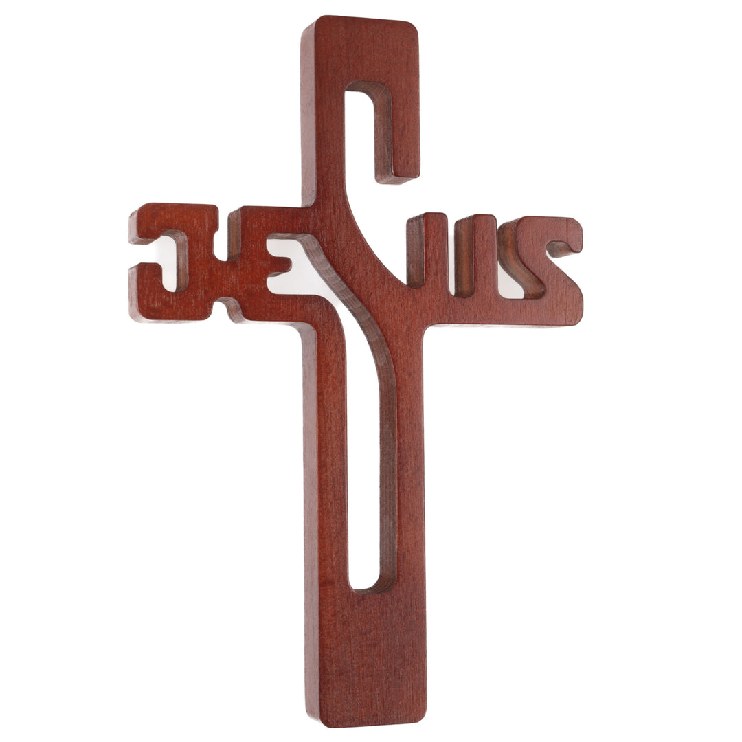 Hängendes Kreuz aus Buchenholz Hängekreuz Aufschrift JESUS Modern Holzkreuz Glatte Oberfläche (Naturholz, 30x20x1,8cm)