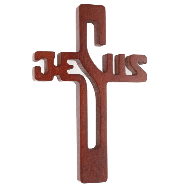 Hängendes Kreuz aus Buchenholz Hängekreuz Aufschrift JESUS Modern Holzkreuz Glatte Oberfläche  (Braun, 30x20x1,8cm)