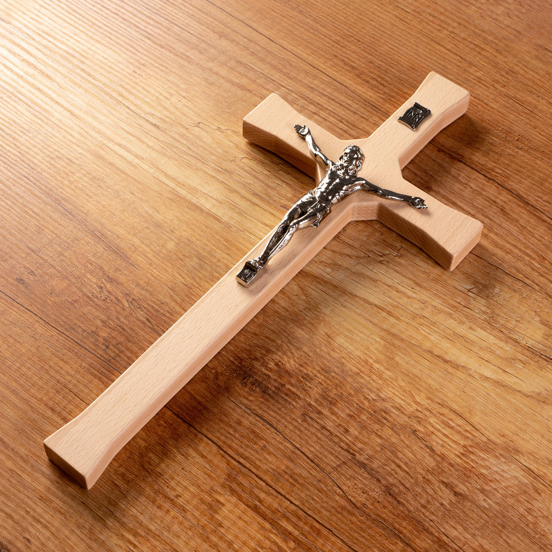 Wall Hanging Cross Christian Beech Wood Jesus Crucifix Passion Prayer