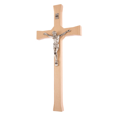 Muurhangend kruis christelijk beukenhout Jezus kruisbeeld passiegebed